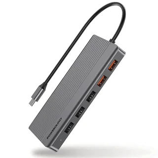 هاب تایپ سی 12 پورت آلومینیومی پاورولوژی 12in1 USB-C Hub HDMI Type-C 100W PD Ethernet VGA USB SD MicroSD 3.5AUX P121HBCGY