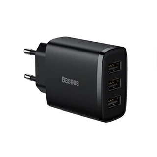 شارژر دیواری سه پورت یواسبی 17 وات بیسوس Baseus مدل Baseus Compact Charger 3U 17W EU CCXJ020101