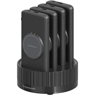 پاوراستیشن 4 در 1 و پاور بانک وایرلس مگنتی 22.5 وات 10000 پاورولوژی Powerology مدل 4 in 1 Station 10000mAh PD 100W QC Wireless Power Bank PPBCHA2641BK