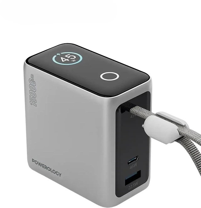 پاوربانک 45 وات 15000 با کابل تایپ سی پاورولوژی Powerology Mini Power Bank PPBCHA60BK
