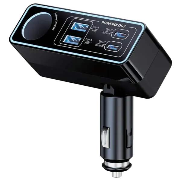 شارژر فندکی 5 پورت 125 وات پاورولوژی Powerology Brio Multi-Port Car Charger PWDA58BK