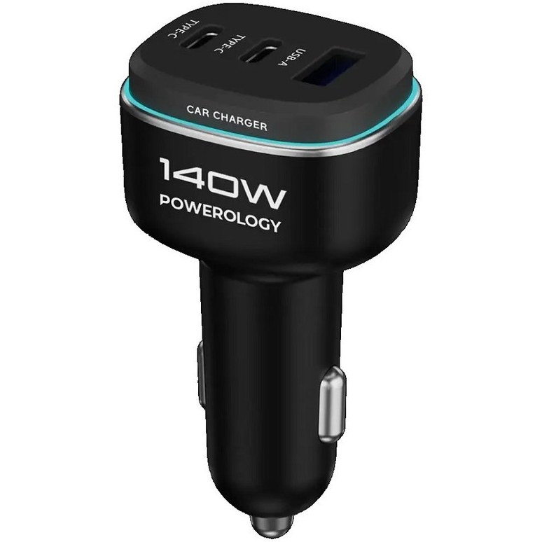 شاژر فندکی 3 پورت 140 وات پاورولوژی Powerology Car Charger PCCSR025BK